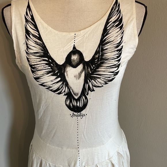 Handpainted dress with a bird boho art - Picture 3 of 8
